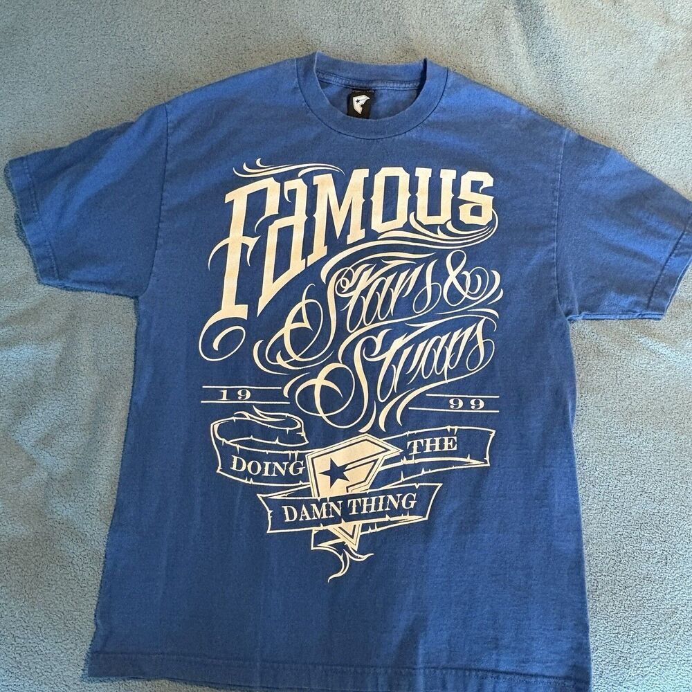 Vintage Y2K Famous Stars Straps T-Shirt Mens Skate Travis Barker Blink-182 Blue